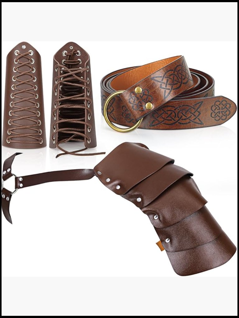 Faux Leather Arm Guards Shoulder Cape Ring Belt Medieval Knight Costume Cosplay